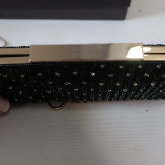 NWT Womens Badgley Mischka Black Beaded Gold Chain Clutch Evening Handbag - Picture 7 of 9